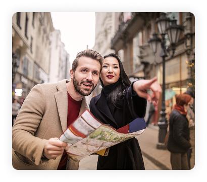 Travellers exploring a city